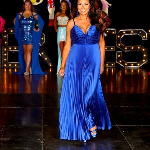 MacDuggal blue pleated jumpsuit